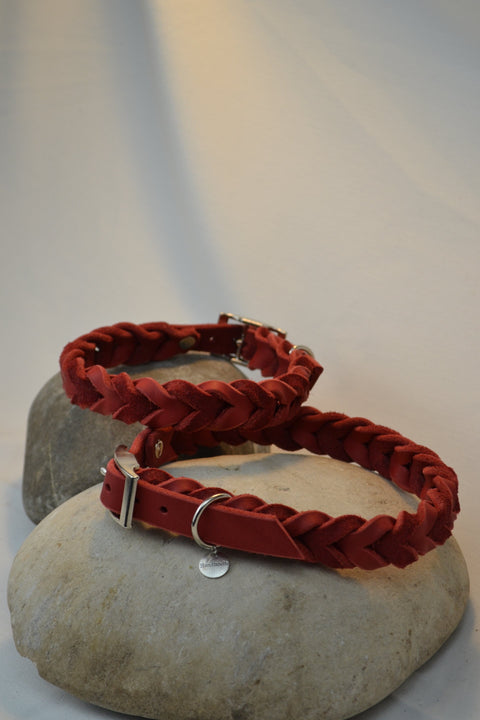 Lederhalsband geflochten - rot, Größe: 34 - 40 cm