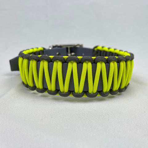 Biothane-Halsband - Neon Gelb / Anthrazit / Grau