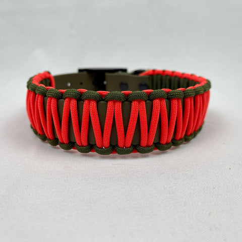 Biothane-Halsband - Neon Orange / Army Grün / Olive, Größe: