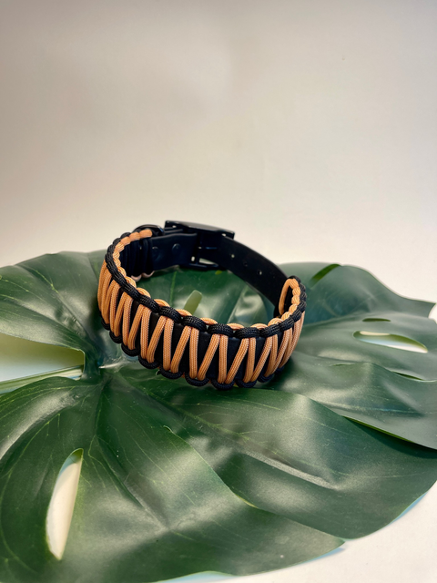 Biothane-Halsband mit Paracord - Kupfergold/ schwarz