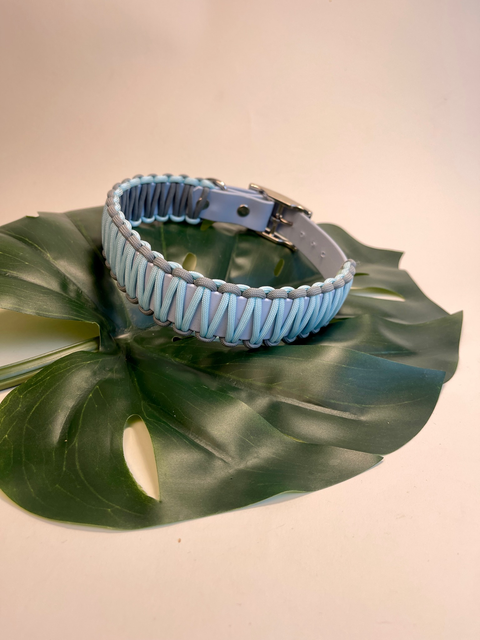 Biothane-Halsband mit Paracord - Hellblau / Grau